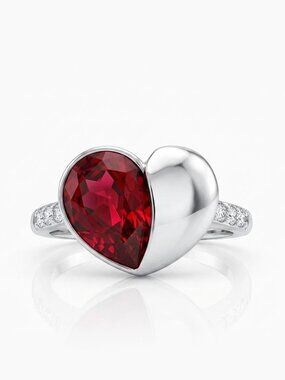Red Heart Swarovski crystal ring, 925 Sterling Silver Charmed Aroma Valentines